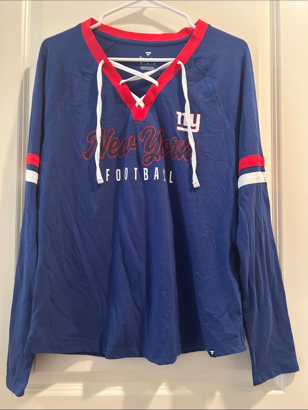 Fanatics New York Giants Football Lace-Up V-Neck jersey style top Long Sleeves M